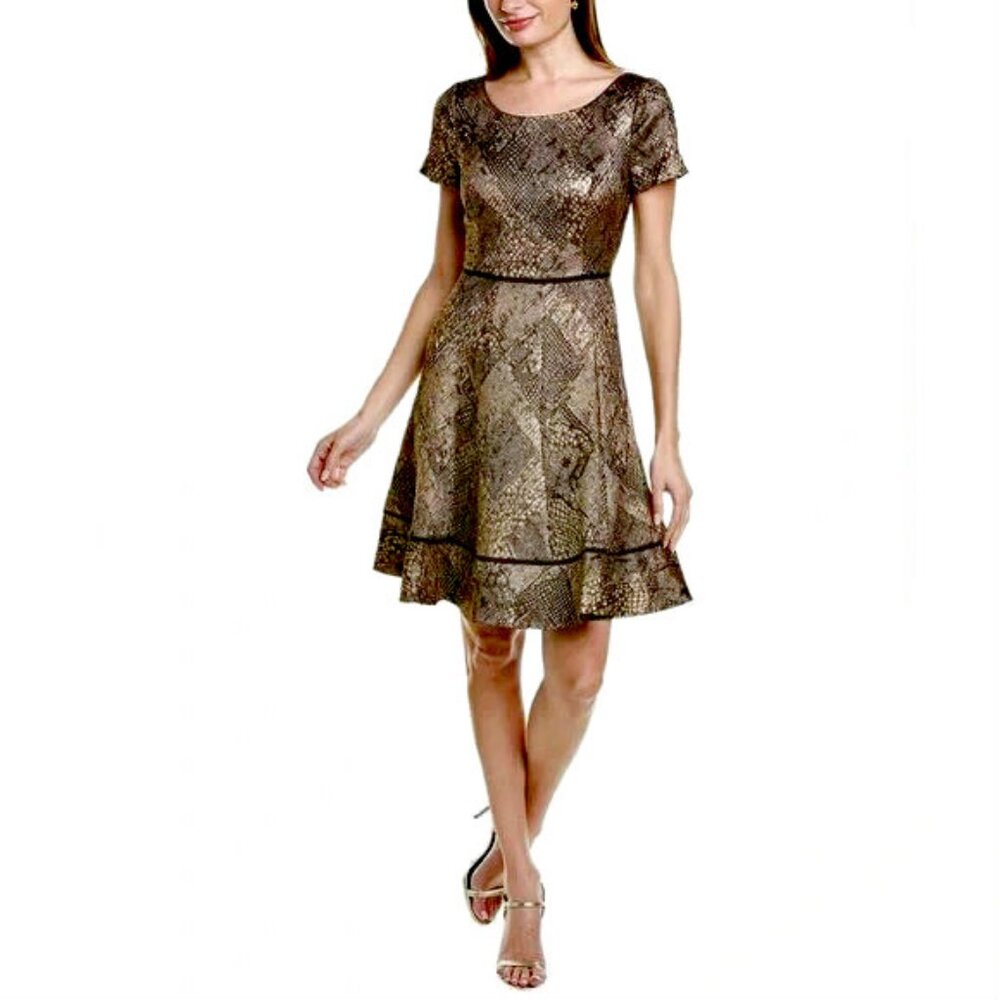 NEW! FOCUS By SHANI METALLIC JACQUARD A LINE DRESS SZ 8